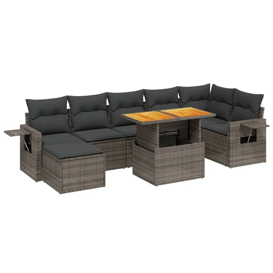 Salon de jardin 8 pcs avec coussins gris résine tressée - 2