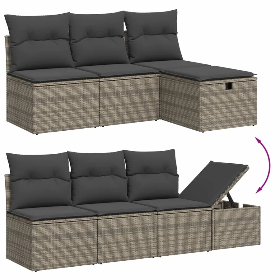 Salon de jardin 8 pcs avec coussins gris résine tressée - 3