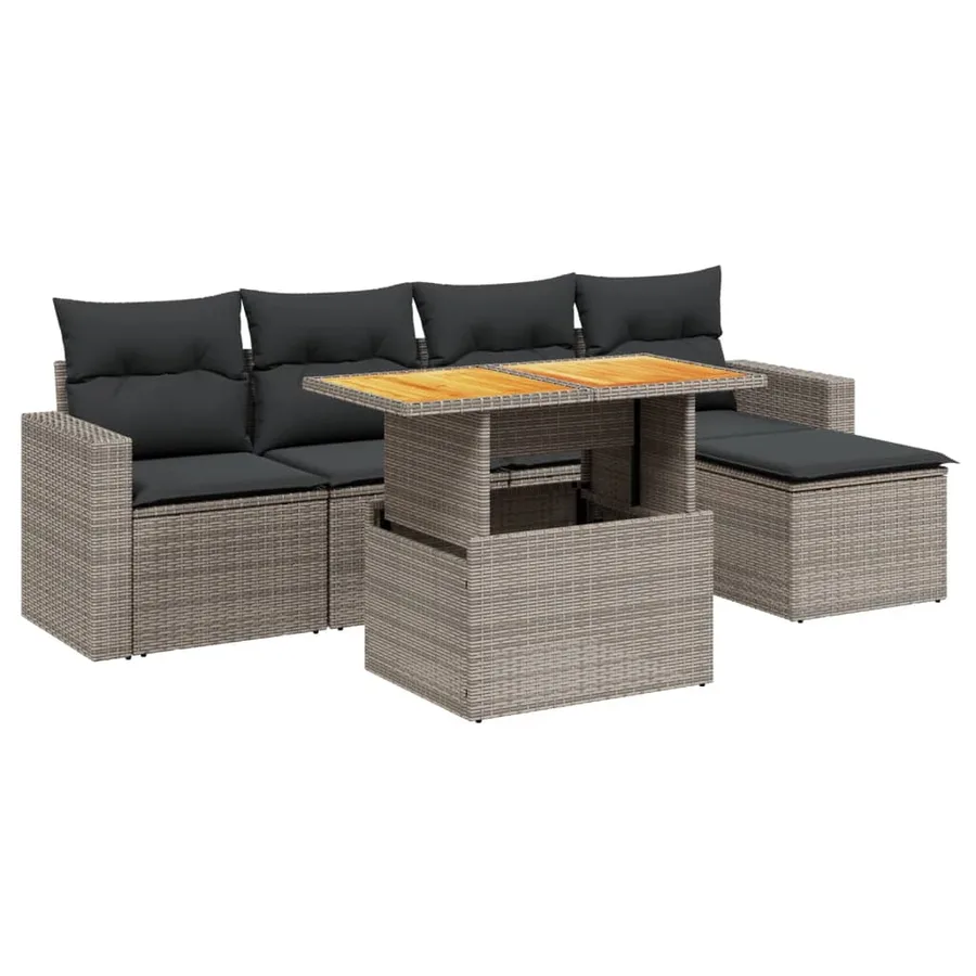 Salon de jardin 6 pcs avec coussins gris résine tressée - 2