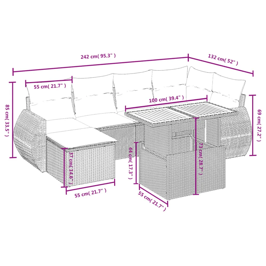Salon de jardin avec coussins 7 pcs gris résine tressée - 3