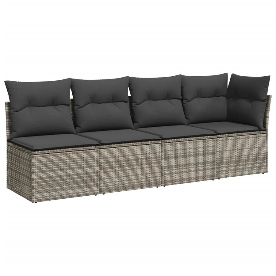 Salon de jardin 9 pcs avec coussins gris résine tressée - 3