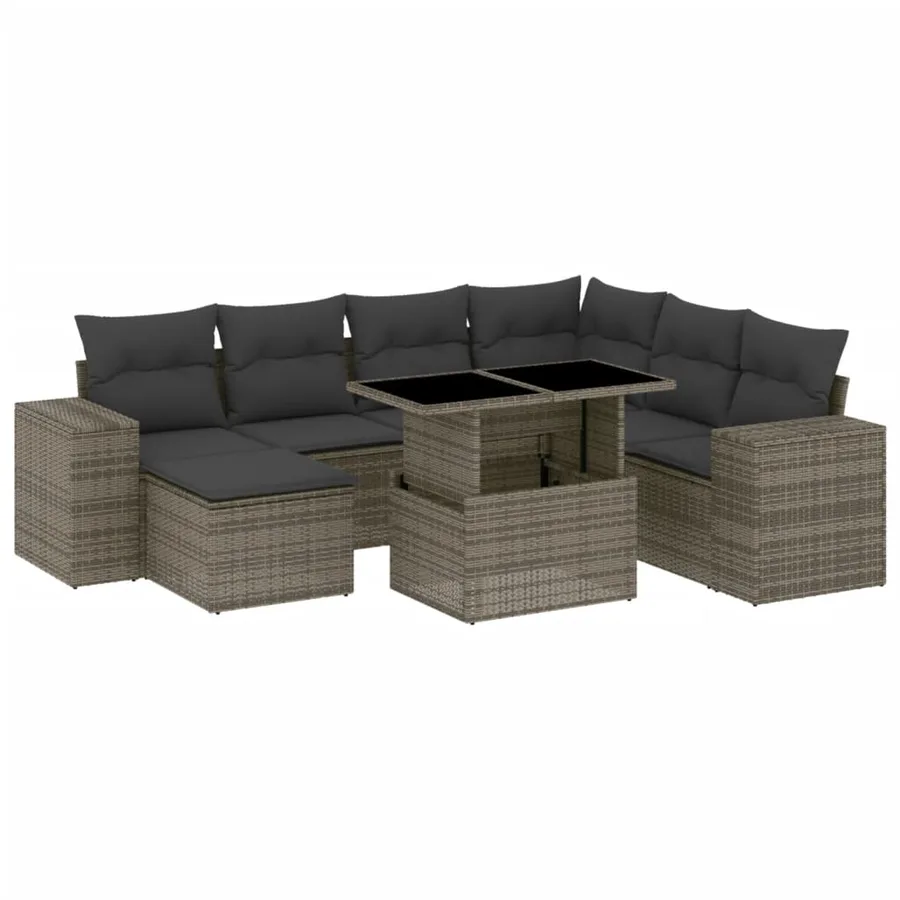 Salon de jardin 8 pcs avec coussins gris résine tressée - 2