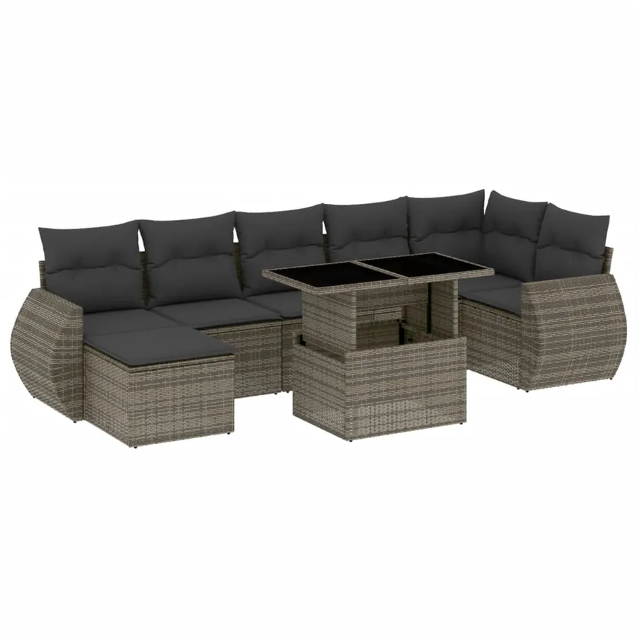 Salon de jardin 8 pcs avec coussins gris résine tressée - 2