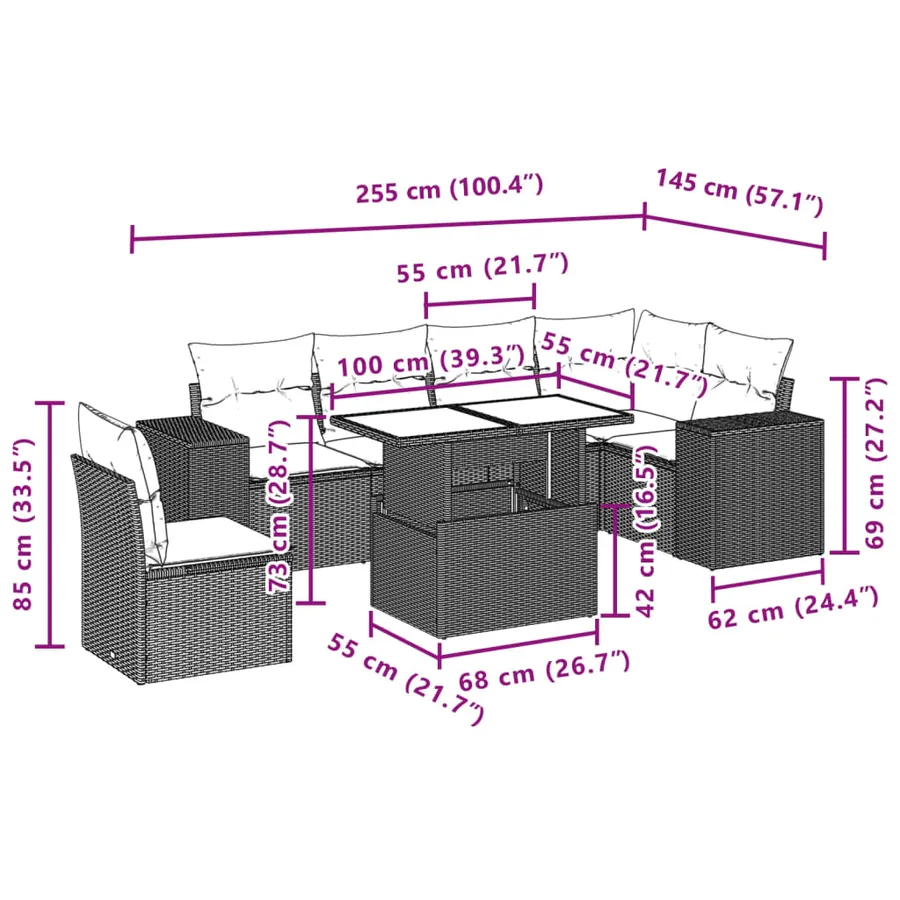 Salon de jardin avec coussins 7 pcs gris résine tressée - 9