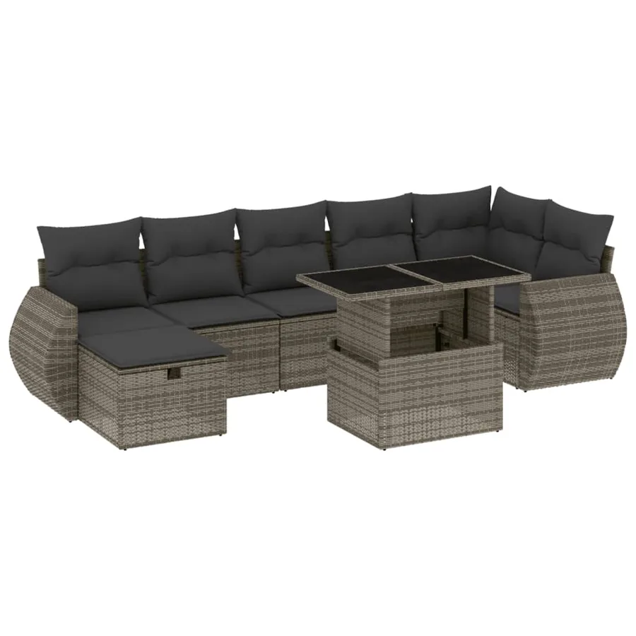 Salon de jardin 8 pcs avec coussins gris résine tressée - 2