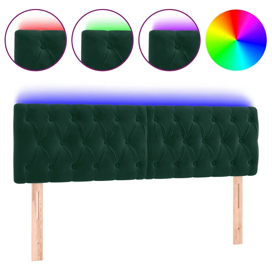 Tête de lit à LED Vert foncé 160x7x78/88 cm Velours - 2