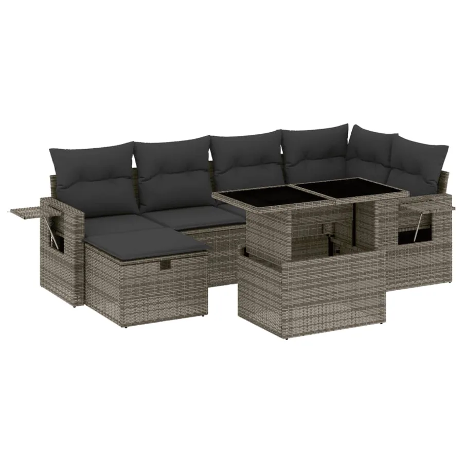 Salon de jardin avec coussins 7 pcs gris résine tressée - 2