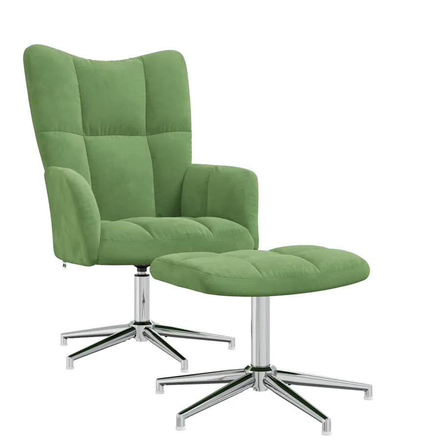 Chaise de relaxation avec tabouret Vert clair Velours - 2