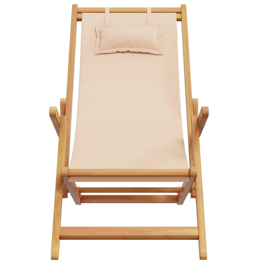 Chaises de plage pliantes lot de 2 beige tissu et bois massif - 4