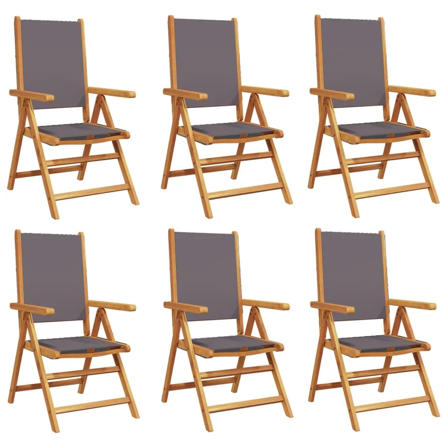 Chaises inclinables de jardin lot de 6 tissu et bois massif - 2