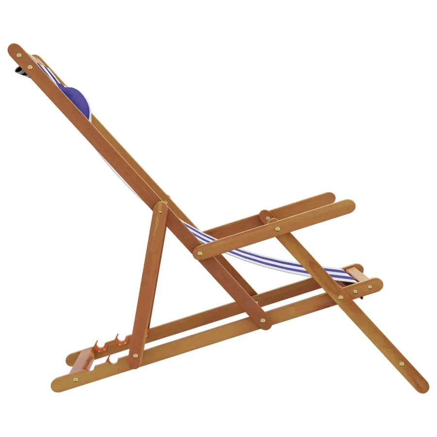 Chaise de plage pliable bleu et blanc bois d'eucalyptus/tissu - 5