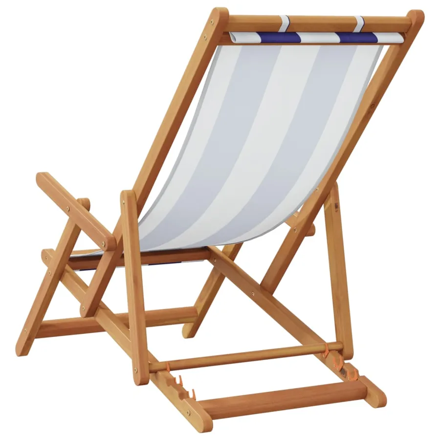 Chaise de plage pliable bleu et blanc bois d'eucalyptus/tissu - 6