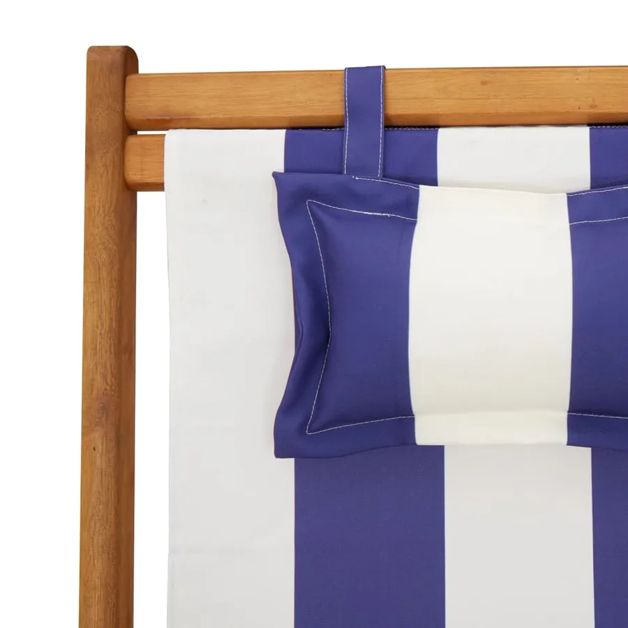 Chaise de plage pliable bleu et blanc bois d'eucalyptus/tissu - 9