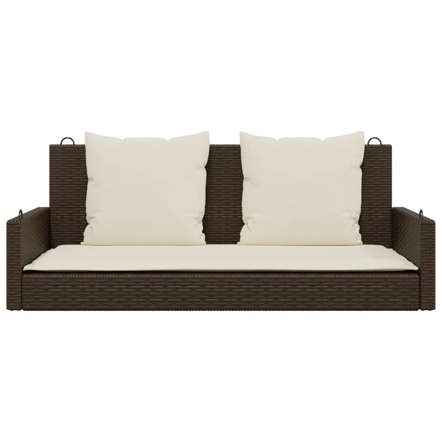 Balancelle avec coussins marron 119x56x48 cm résine tressée - 4