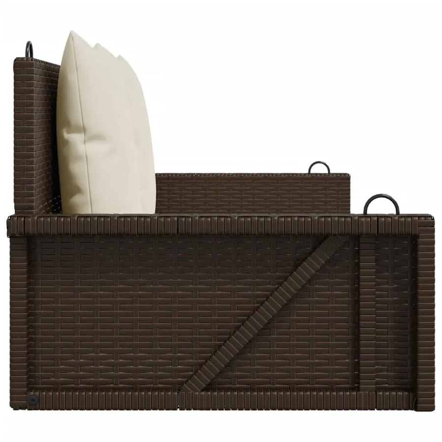 Balancelle avec coussins marron 119x56x48 cm résine tressée - 5
