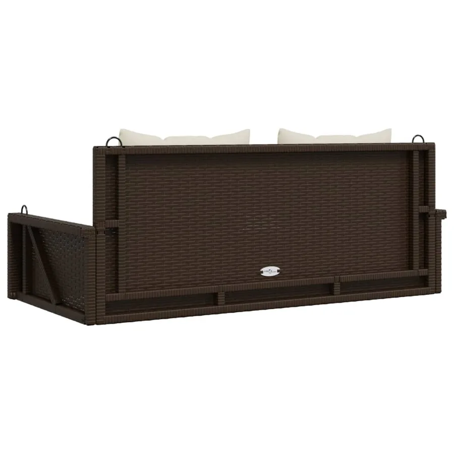 Balancelle avec coussins marron 119x56x48 cm résine tressée - 6