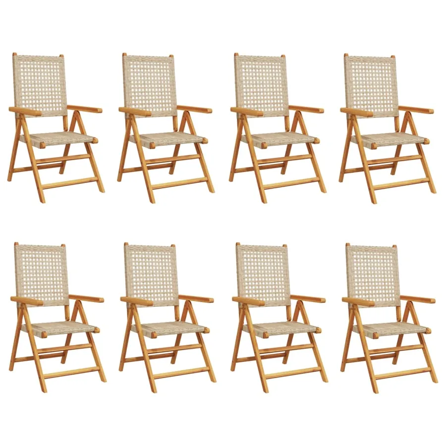 Chaises inclinables de jardin lot de 8 beige rotin bois massif - 2