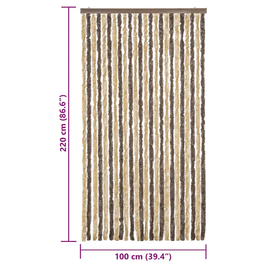 Rideau anti-mouches marron foncé et beige 100x220 cm chenille - 7