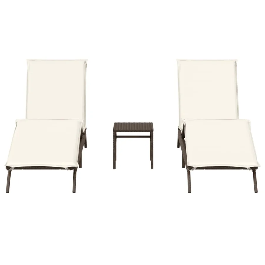 Chaises longues lot de 2 avec table marron résine tressée - 4