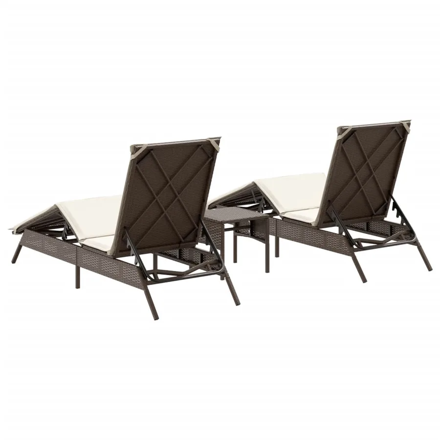 Chaises longues lot de 2 avec table marron résine tressée - 6