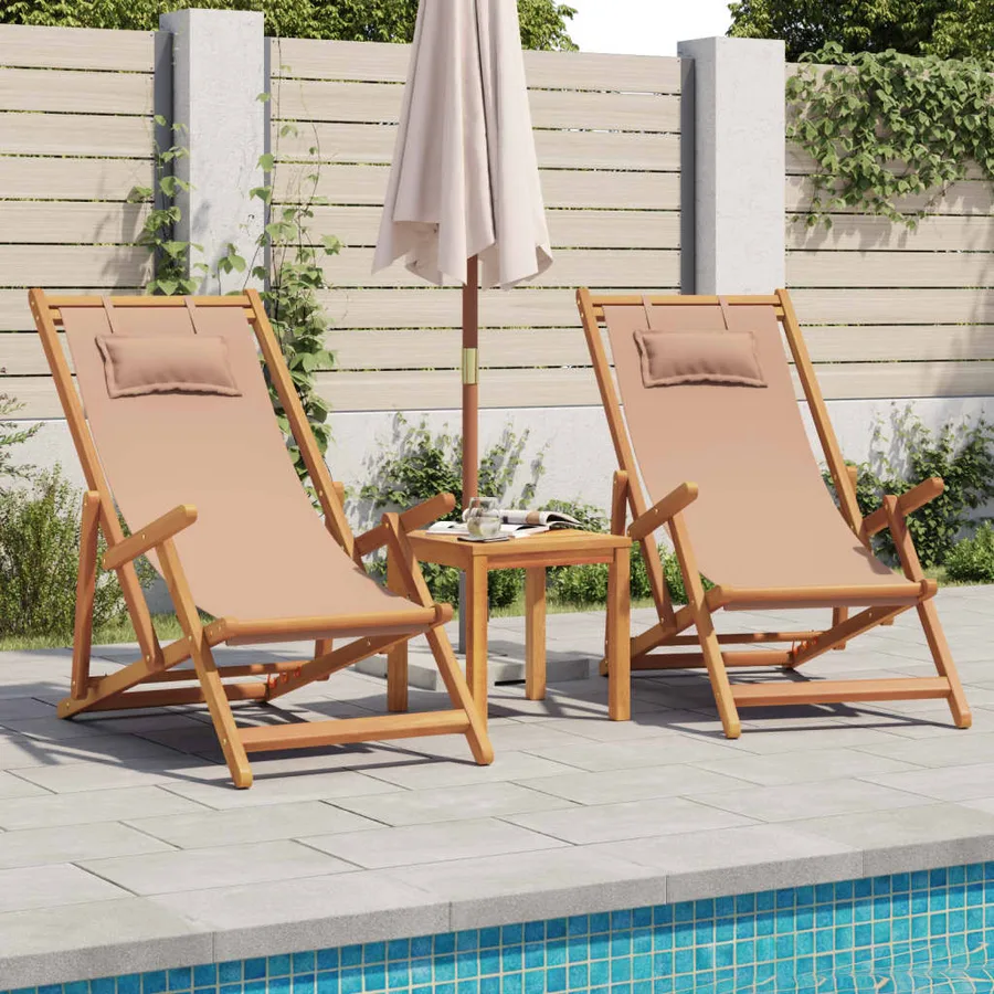 Chaise pliable de plage taupe bois d'eucalyptus massif et tissu - 3