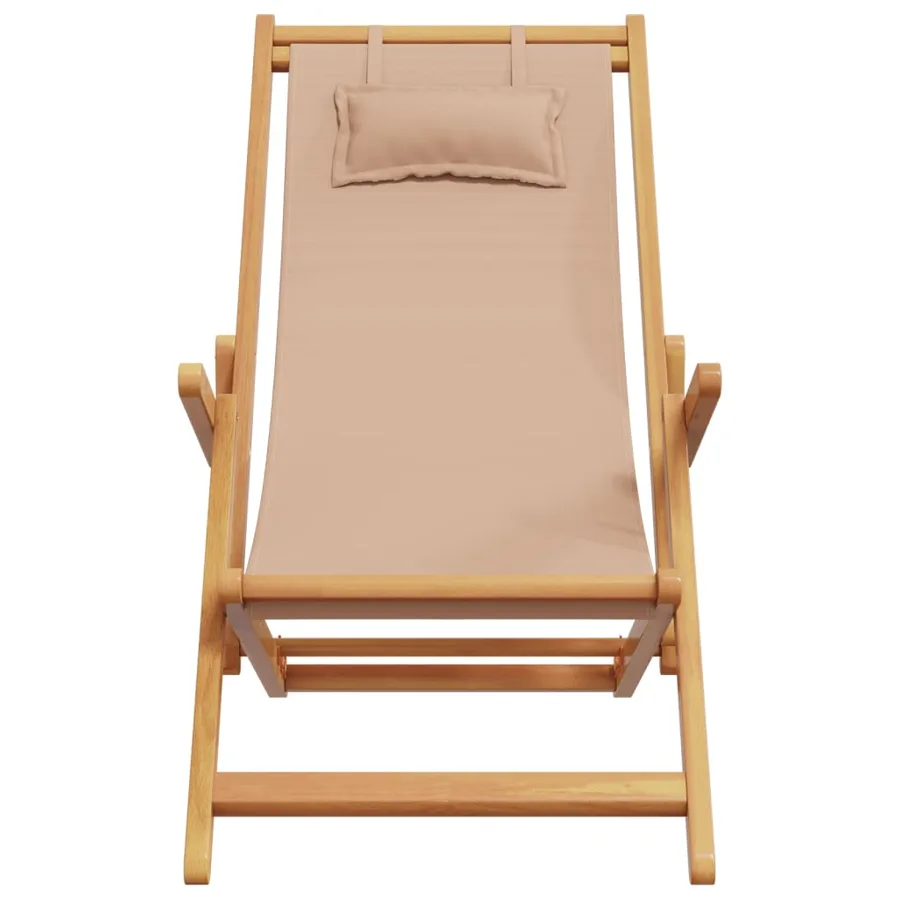 Chaise pliable de plage taupe bois d'eucalyptus massif et tissu - 4
