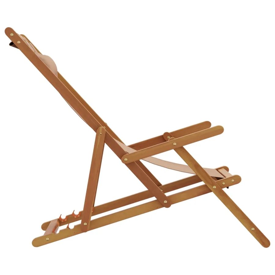 Chaise pliable de plage taupe bois d'eucalyptus massif et tissu - 5