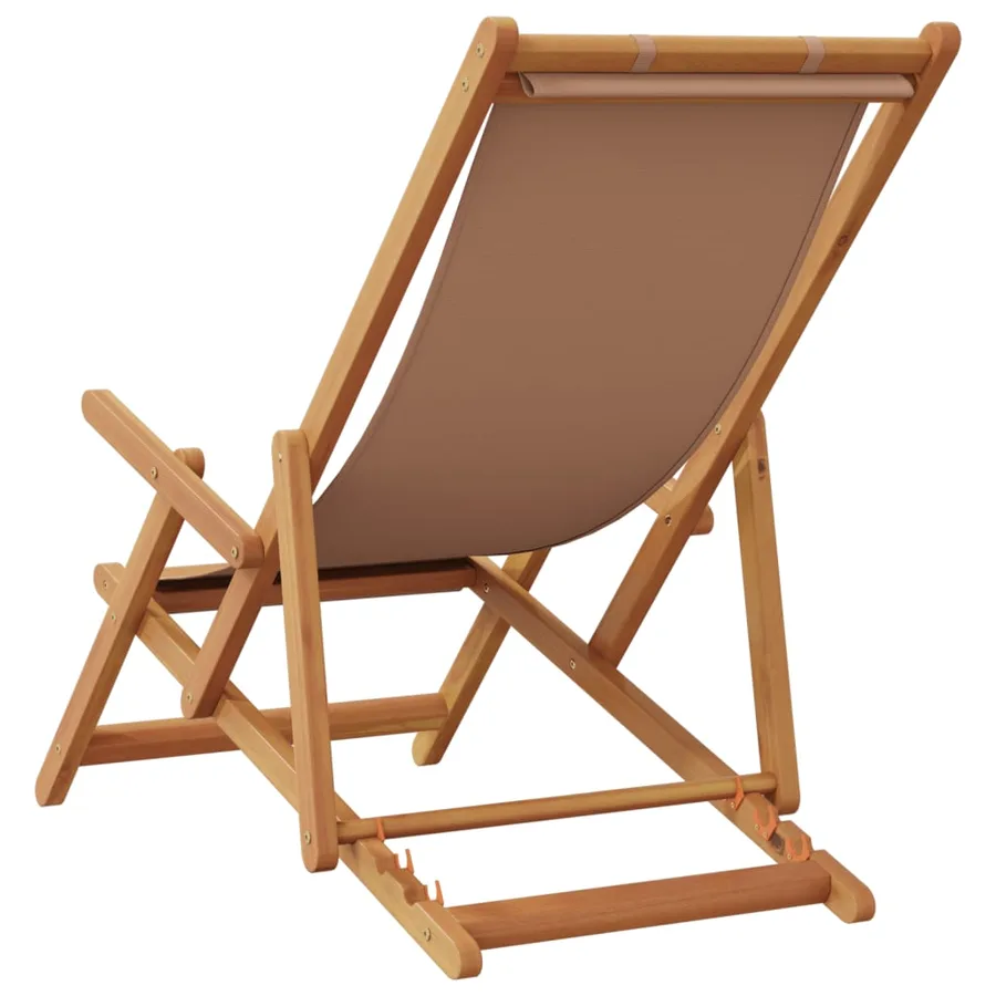 Chaise pliable de plage taupe bois d'eucalyptus massif et tissu - 6