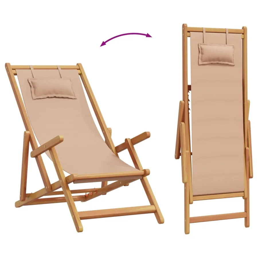 Chaise pliable de plage taupe bois d'eucalyptus massif et tissu - 7