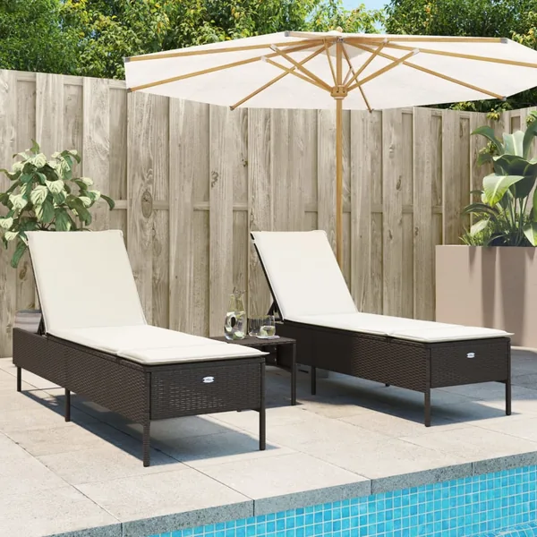 Chaises longues avec coussins lot de 2 marron résine tressée