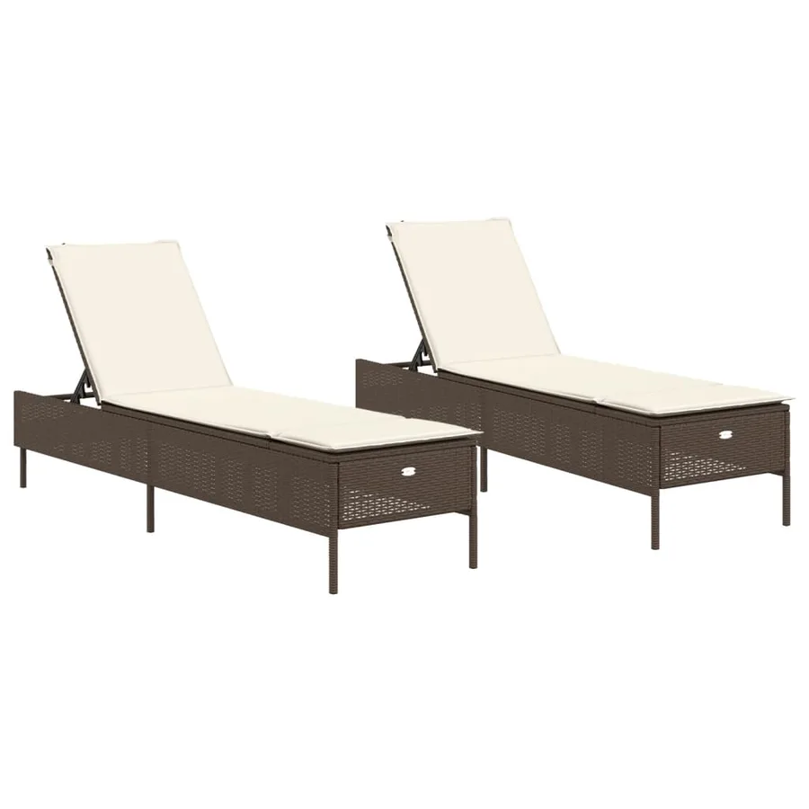 Chaises longues avec coussins lot de 2 marron résine tressée - 2