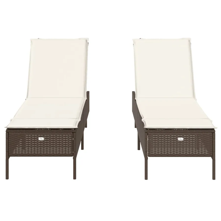 Chaises longues avec coussins lot de 2 marron résine tressée - 5