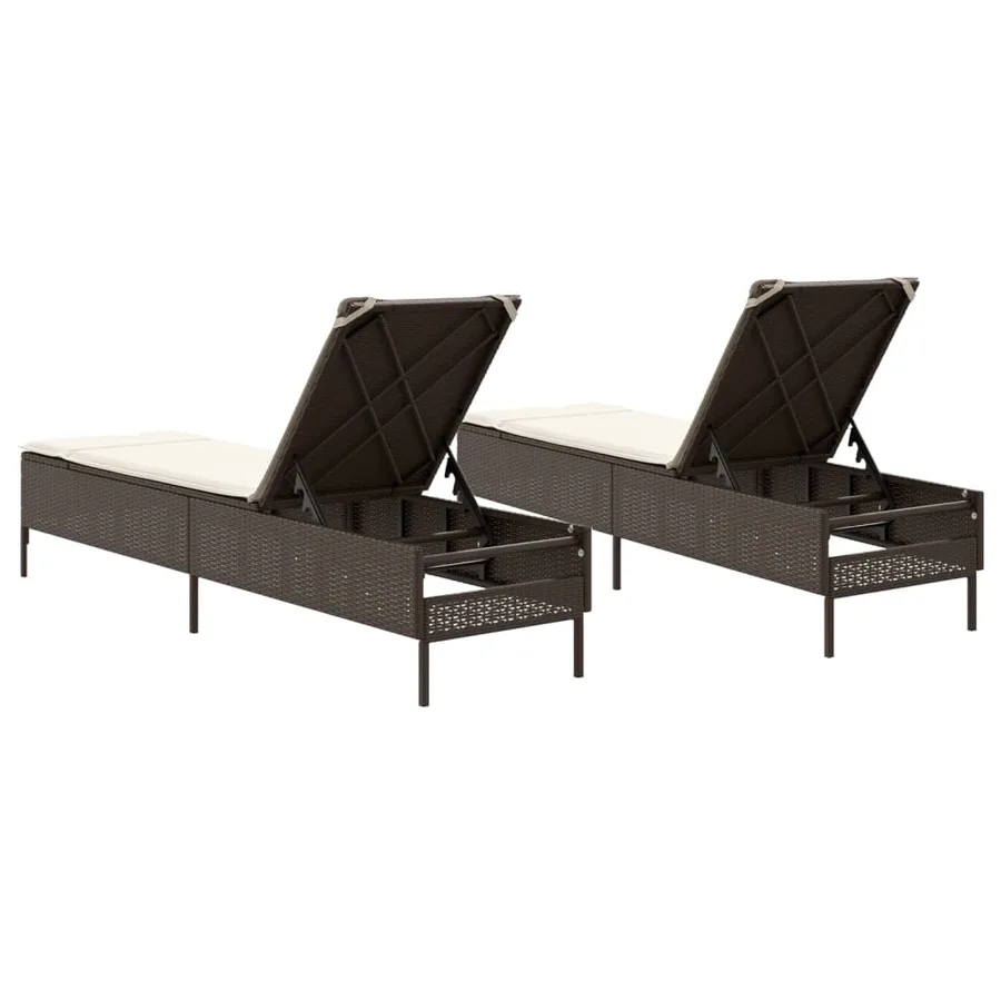 Chaises longues avec coussins lot de 2 marron résine tressée - 7