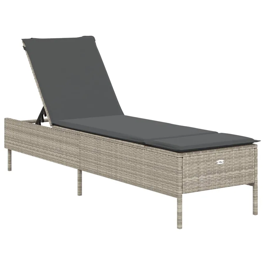 Chaise longue avec coussin gris clair résine tressée - 2