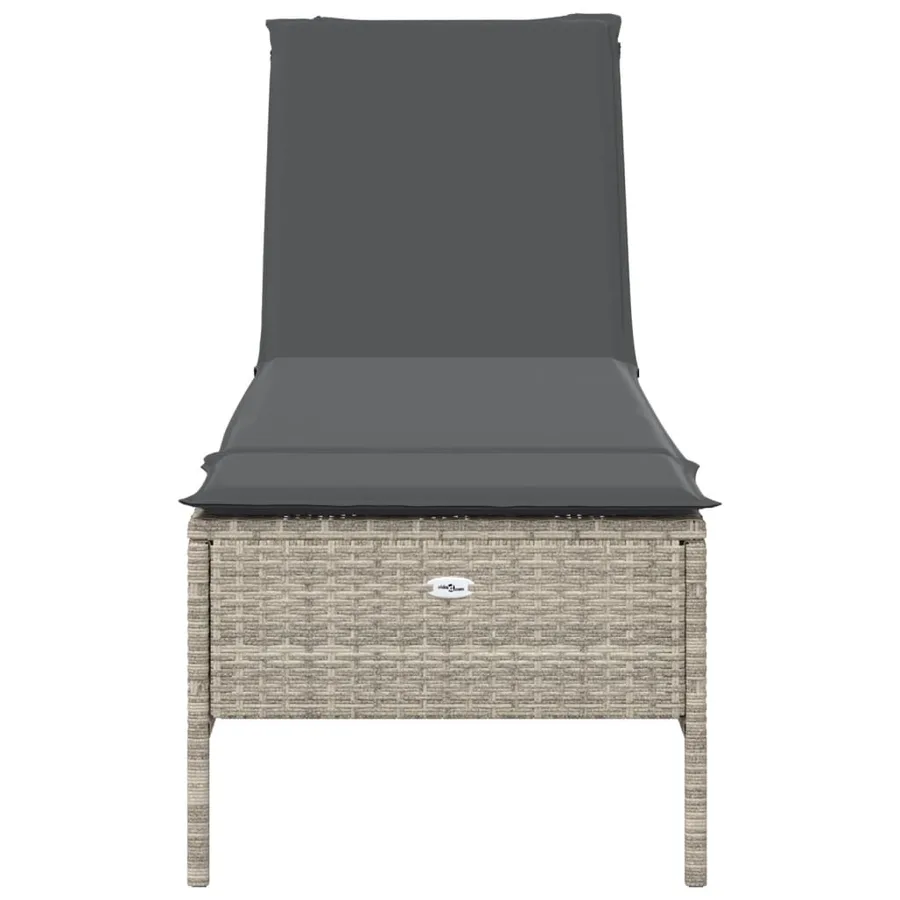 Chaise longue avec coussin gris clair résine tressée - 4