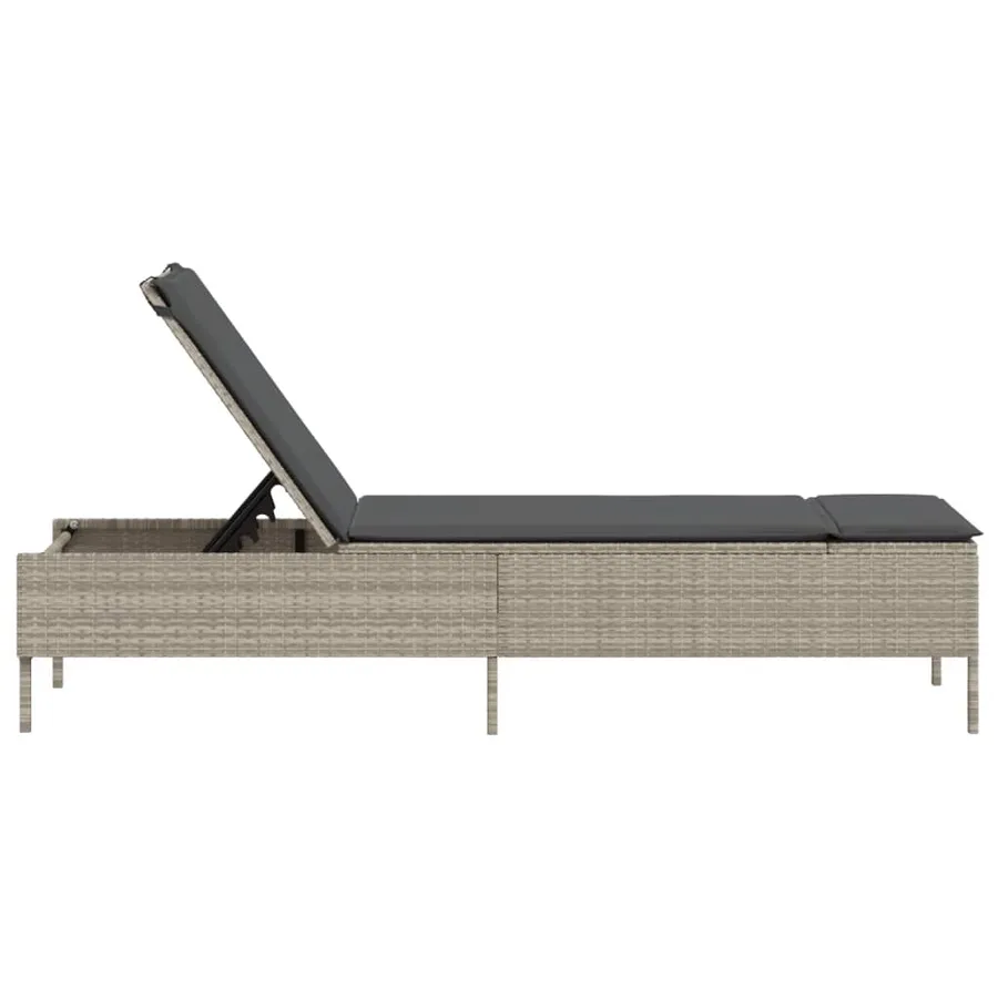 Chaise longue avec coussin gris clair résine tressée - 5
