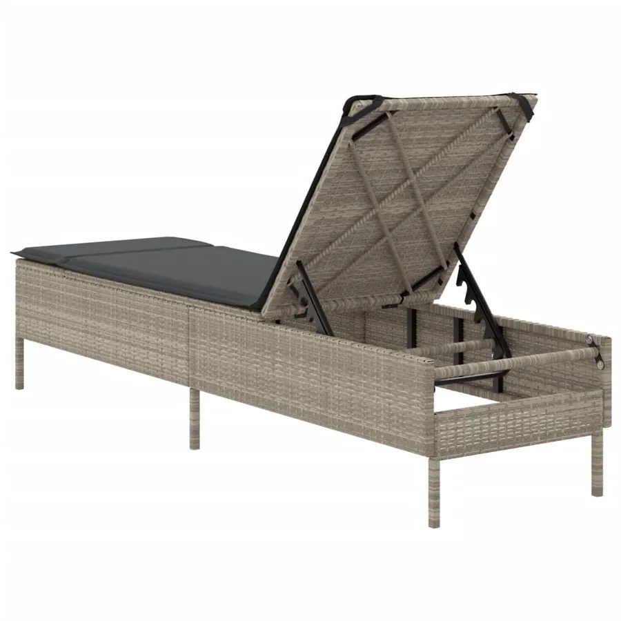 Chaise longue avec coussin gris clair résine tressée - 6