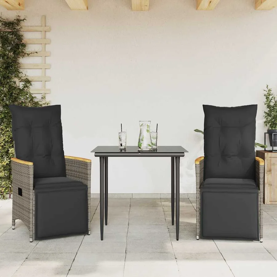Chaises inclinables de jardin lot de 2 et coussins gris rotin - 2