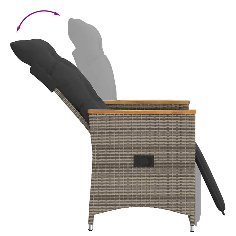 Chaises inclinables de jardin lot de 2 et coussins gris rotin - 7