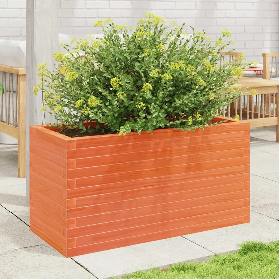 Jardinière cire marron 90x40x45,5 cm bois de pin massif - 3