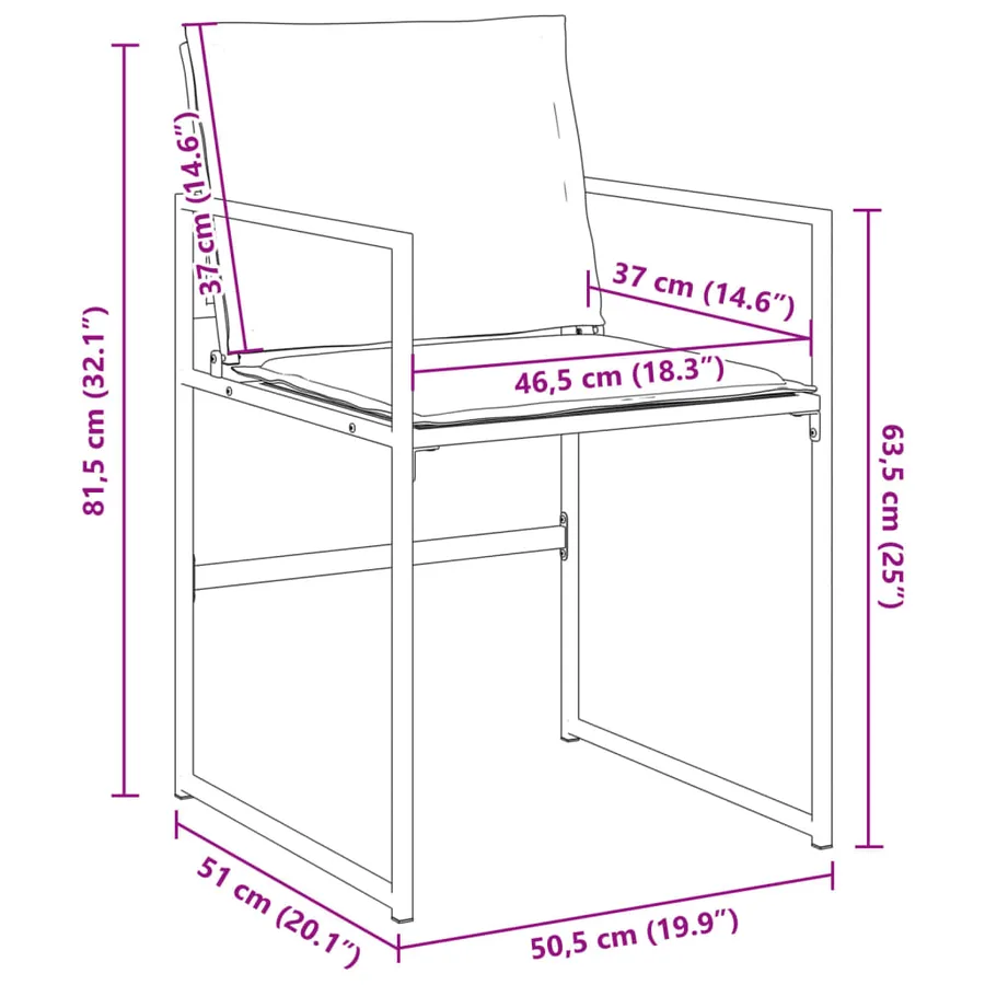 Chaises de jardin et coussins lot de 4 noir acier et textilène - 11