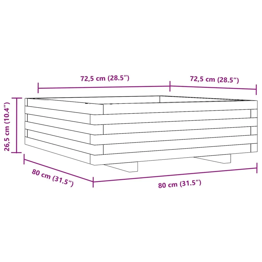 Jardinière blanc 80x80x26,5 cm bois de pin massif - 10