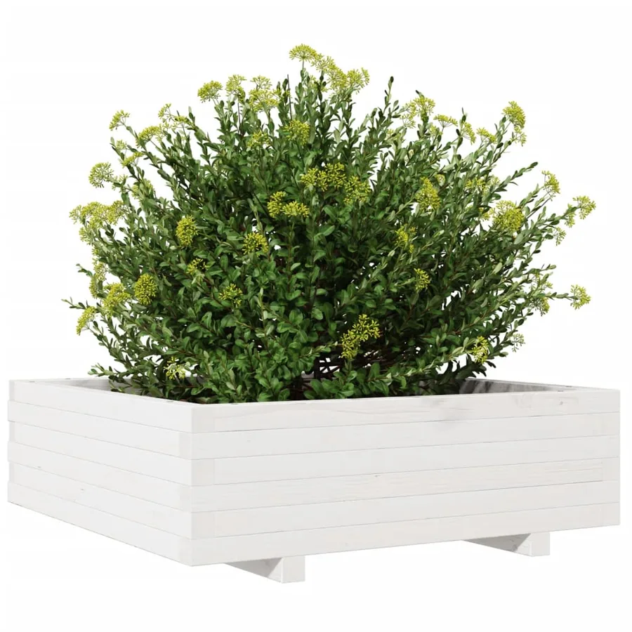 Jardinière blanc 80x80x26,5 cm bois de pin massif - 4