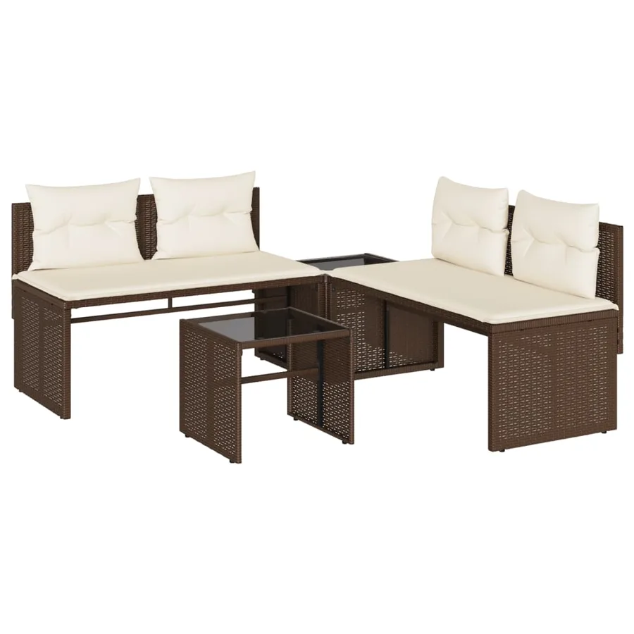 Salon de jardin 4 pcs avec coussins marron résine tressée - 2