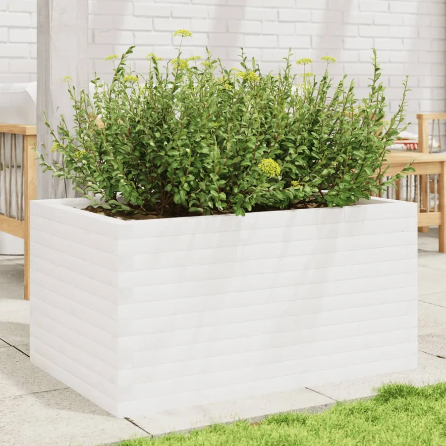 Jardinière blanc 90x60x45,5 cm bois de pin massif - 3