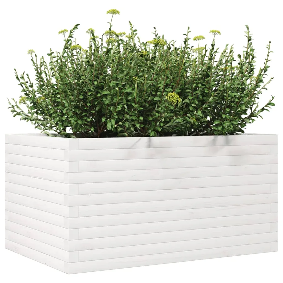 Jardinière blanc 90x60x45,5 cm bois de pin massif - 4