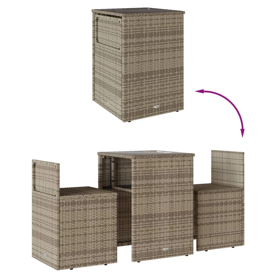 Ensemble de bistro 3 pcs avec coussins beige résine tressée - 8