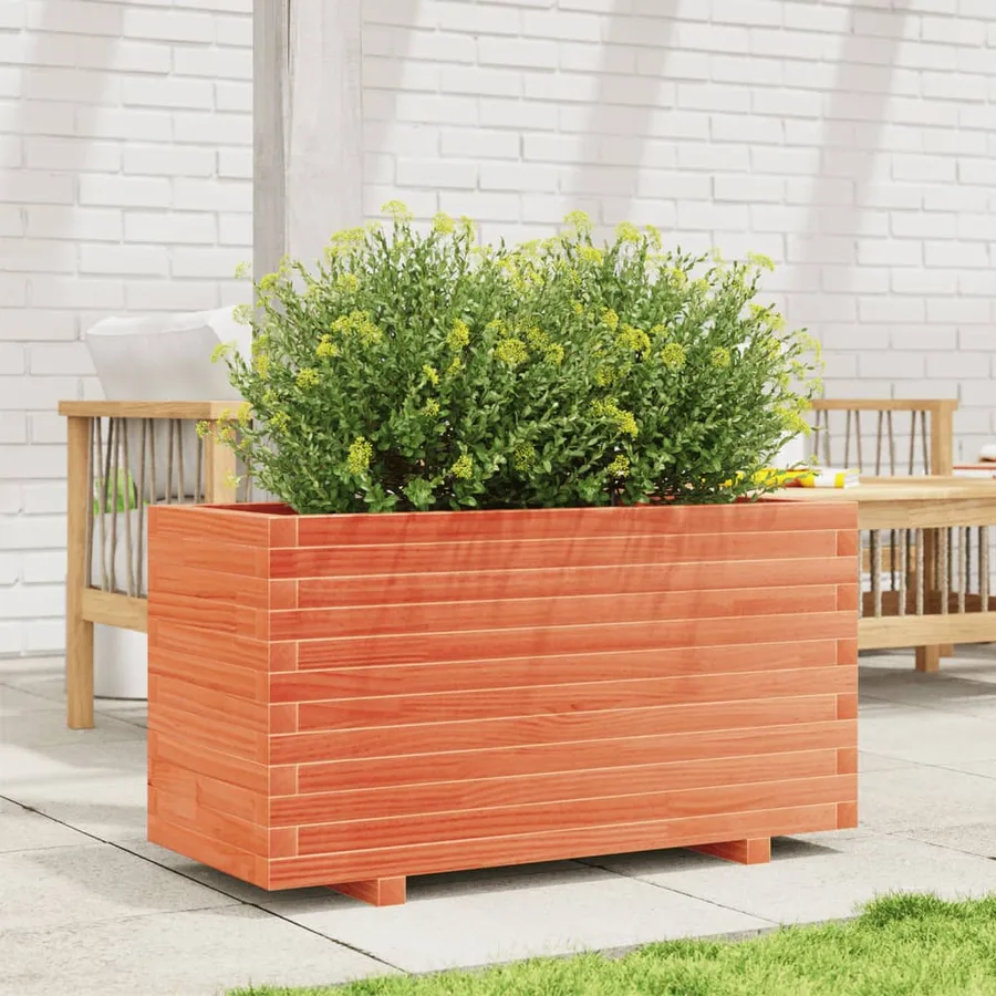Jardinière cire marron 90x40x49,5 cm bois de pin massif - 3