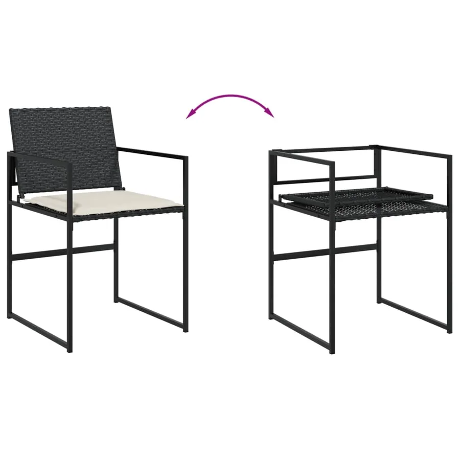 Ensemble à manger de jardin coussins 5pcs noir résine tressée - 8