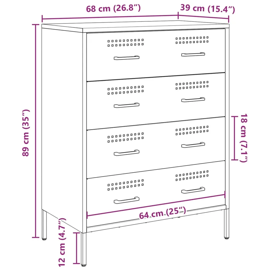 Buffet noir 68x39x89 cm acier - 13
